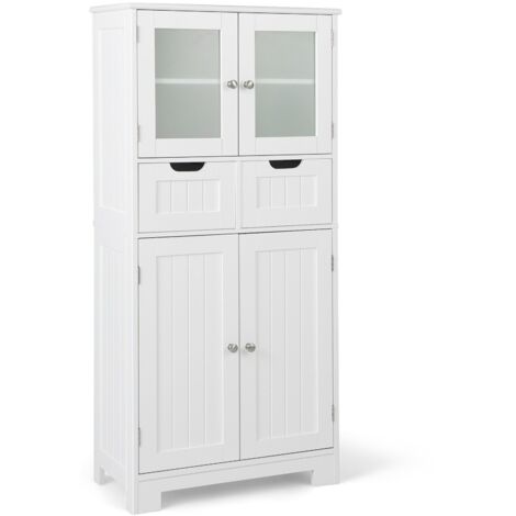 COSTWAY Bathroom Storage Cabinet Tall Freestanding Floor Wood Cabinet Storage White