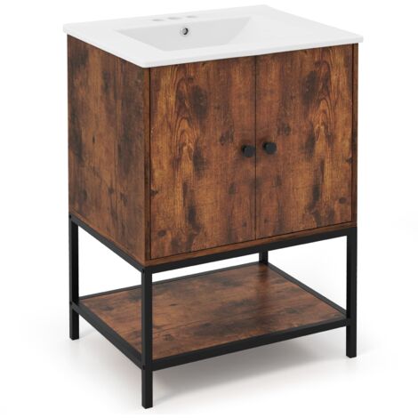 COSTWAY Bathroom Vanity Unit Under Sink Bathroom Storage Cabinet-Coffee
