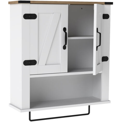 COSTWAY Bathroom Wall Cabinet Farmhouse Medicine Cabinet with Towel Bar-White