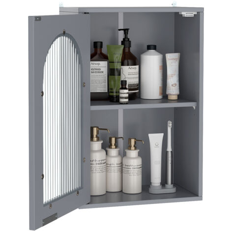 COSTWAY Bathroom Wall Cabinet Medicine Cabinet with Tempered Glass Door-Grey
