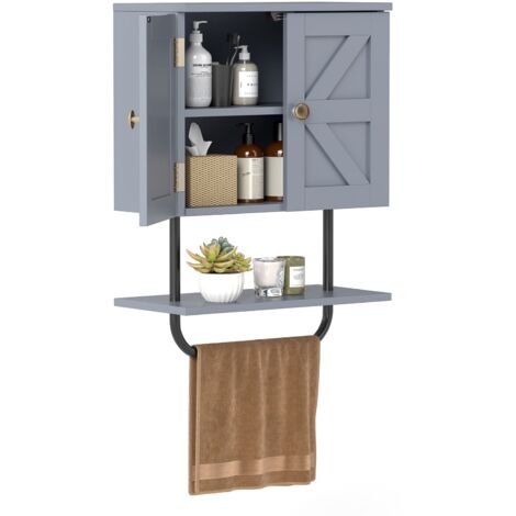 COSTWAY Bathroom Wall Cabinet Wall-Mounted Medicine Cabinet-Grey