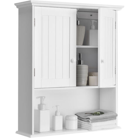 COSTWAY Bathroom Wall Cabinet Wooden Storage Cupboard with Double Door & Adjustable Shelf