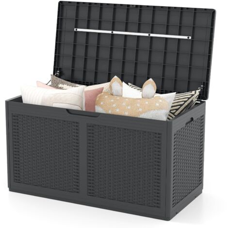 COSTWAY Baule da Esterno 380 L Impermeabile, Cassapanca Contenitore in Rattan con Coperchio Bloccabile e Ruote, Baule Salvaspazio per Mantenere Cuscini e Attrezzi da Interno e Esterno (Grigio)
