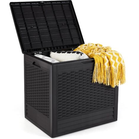 COSTWAY Baule da Esterno 96 L, Cassapanca Contenitore in PP con Motivo in Rattan e Coperchio Bloccabile, Contenitore Salvaspazio per Giardino e Cortile, 58 x 44 x 54cm (Marrone)