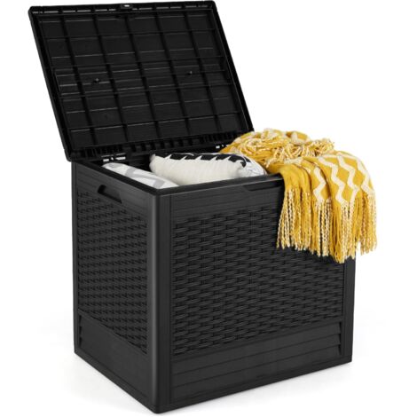 COSTWAY Baule da Esterno 96 L, Cassapanca Contenitore in PP con Motivo in Rattan e Coperchio Bloccabile, Contenitore Salvaspazio per Giardino e Cortile, 58 x 44 x 54cm (Nero)