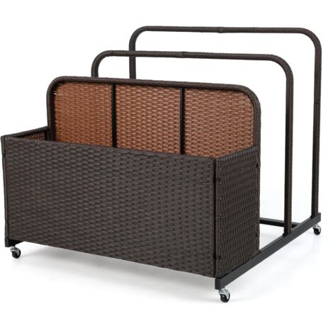COSTWAY Baule da Esterno in Rattan PE, Cestino Portaoggetti su Ruote con Scomparti, Contenitore Salvaspazio con Scaffale per Cuscini, Salvagenti, Giocattoli, Portata 30 kg (Marrone)
