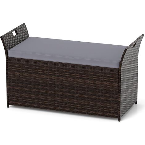 COSTWAY Baule da Giardino 260 L in Rattan PE, Cassapanca Contenitore da Esterno con Cuscino e Maniglie Laterali, per Interni e Esterni, 125 x 56 x 71 cm (Modello 10)