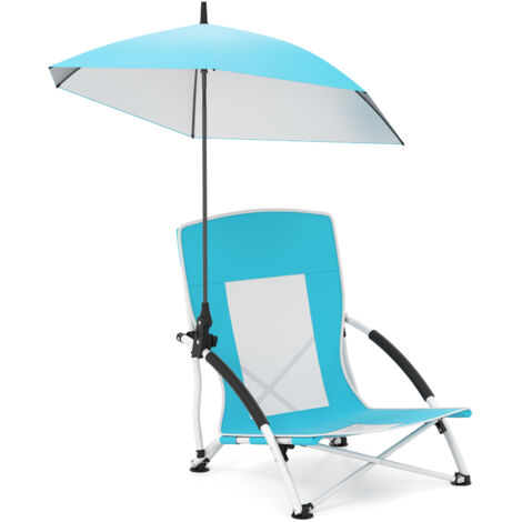 COSTWAY Beach Umbrella Chair Adults Foldable Low Seat Camping Chair-Blue
