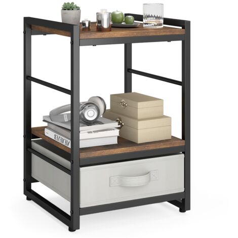 COSTWAY Bedroom Nightstand Bedside Table w/Fabric Drawer & Open Shelf-Coffee