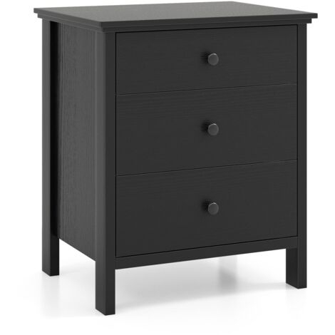 COSTWAY Bedroom Nightstand Compact Storage Chest w/ 3 Drawer-Black