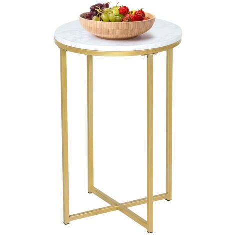COSTWAY Beistelltisch Design, Sofatisch mit Metallgestell, Kaffeetisch rund, Telefontisch fuer Wohnzimmer Balkon Flur, Nachttisch fuers Bett
