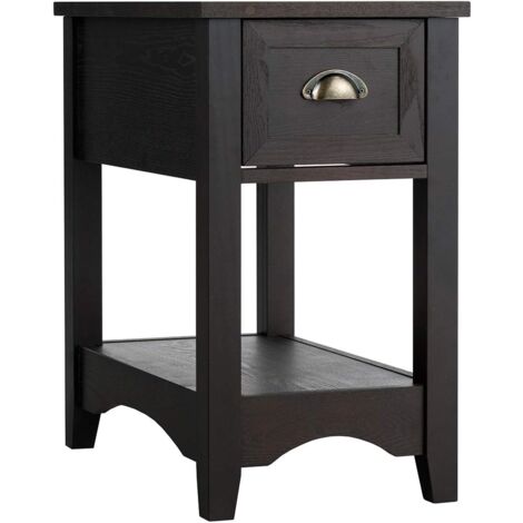 COSTWAY Beistelltisch mit Schublade und Ablage, 2-stöckiger Sofatisch, schmaler Nachttisch, Kaffeetisch für Wohnzimmer, Schlafzimmer, 56 x 33 x 58,5 cm (Walnuss)