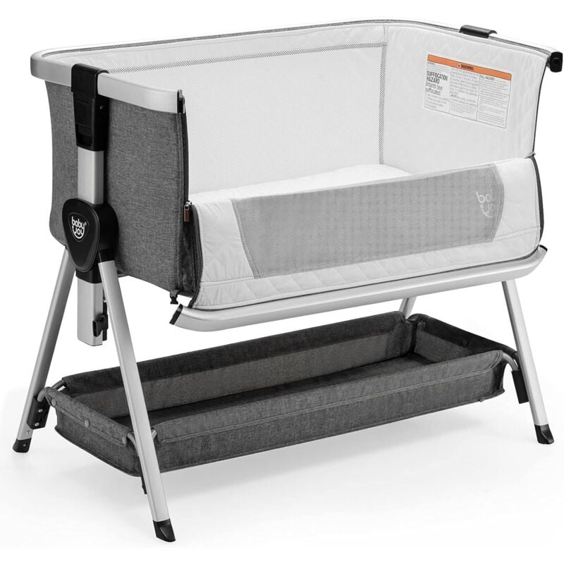 Costway - Berceau Cododo Bébé avec Matelas 7 Hauteurs Réglables Espace de Rangement Fenêtre en Maille Respirante 0-36 Mois Gris Foncé
