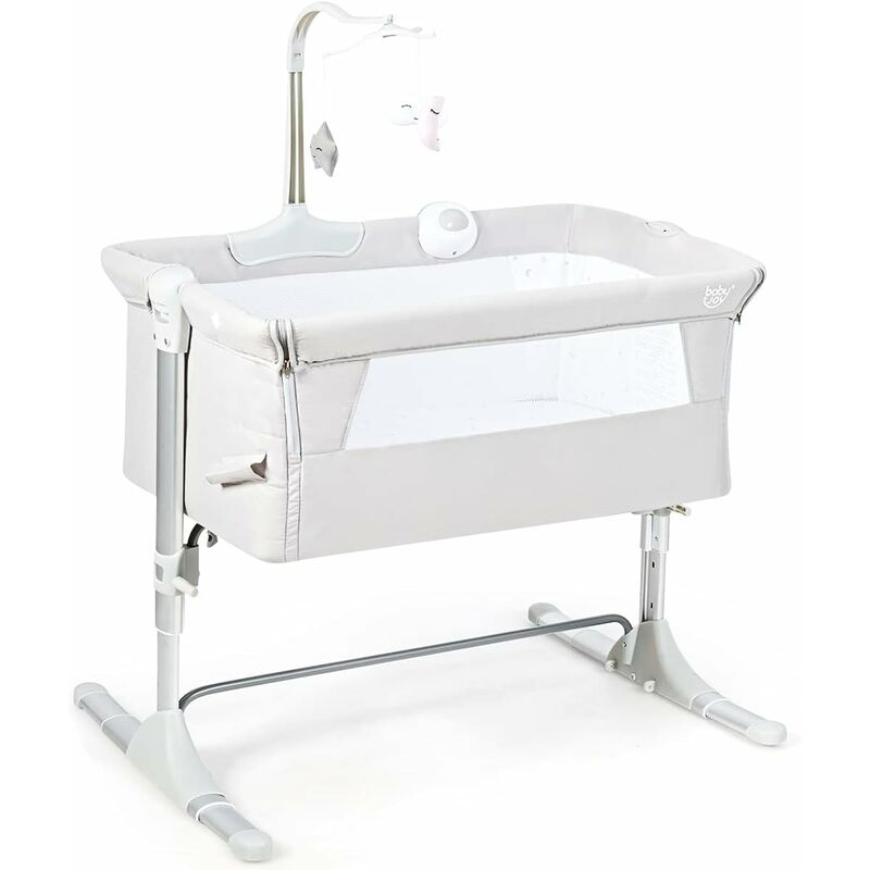 Berceau Cododo Bébé 2 en 1 avec Matelas Hauteur Réglables Connecter avec Lit de Parent Arceau de Jeu Boîte à Musique 9 KG - Costway