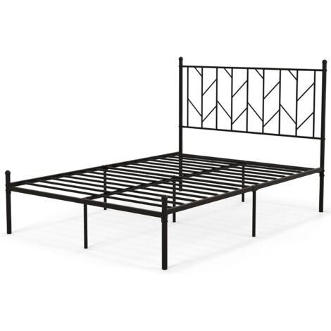 COSTWAY Bettrahmen für 190 x 140 cm Matratze, Metallbett mit Lattenrost & Stauraum, Doppelbettgestell, Gästebett Schwarz