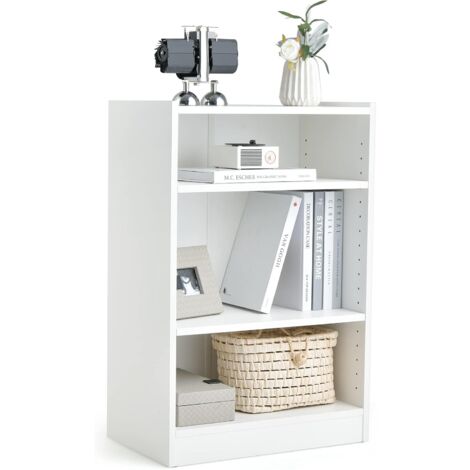 COSTWAY Bibliothèque à 3 Niveaux avec 2 Étagères Réglables et Dispositif Anti-renversement, Salon, Chambre, Bureau, 50 x 30 x 75 cm