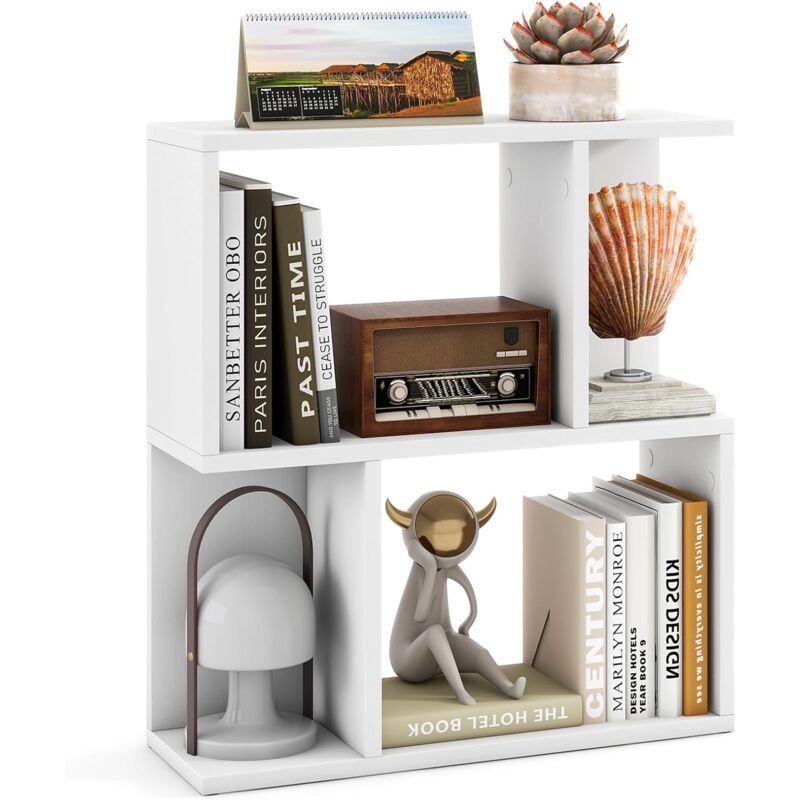 Bibliothèque à 3 Niveaux, Etagère de Présentation pour Petit Espace, Table d'Appoint Autoportante, pour Bureau, Salon, Chambre, Blanc - Costway