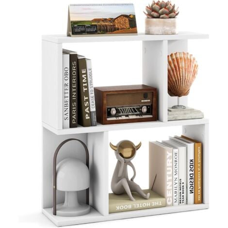 COSTWAY Bibliothèque à 3 Niveaux, Etagère de Présentation pour Petit Espace, Table d'Appoint Autoportante, pour Bureau, Salon, Chambre, Blanc