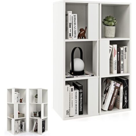 COSTWAY Bibliothèque à 3 Niveaux Lot de 2 avec 6 Compartiments, Bibliotheque Étagère Rangement Style Industriel Dispositif Anti-Basculement pour Salon,Bureau-Blanc