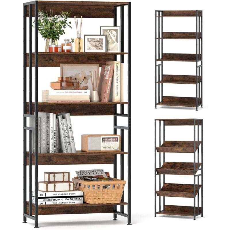 Costway - Bibliothèque à 5 Niveaux de 157 cm de Haut, Etagères Réglables et Inclinables, Etagère de Rangement Industrielle, Cadre en Métal Robuste,