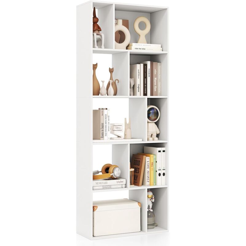 Costway - Bibliothèque à 5 Niveaux, Etagère de Rangement en Bois avec 10 Compartiments, Séparateur de Pièce au Sol, Etagère Ouverte en Bois