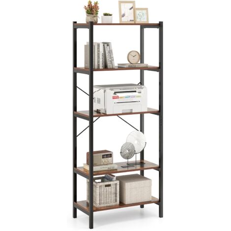 COSTWAY Bibliothèque à 5 Niveaux, Hauteur 161 CM, Étagère Autoportante avec Cadre en Métal et Doubles Kits Anti-Basculement, Organisateur de Rangement pour Salon, Chambre, Salle d'Étude