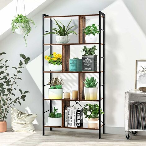 COSTWAY Bibliothèque à 5 Niveaux Style Industriel Etagère de Rangement 74x30x155cm Montage Facile Idéal pour Salon, Bureau, Salle