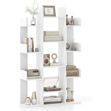 COSTWAY Bibliothèque Arbre, 13 Étagères Ouvertes, Meuble de Rangement pour Livres, Etagère Décorative Autoportante, pour Salon, Bureau (Blanc)