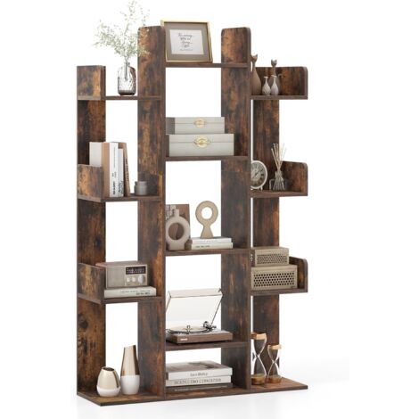 COSTWAY Bibliothèque Arbre, 13 Étagères Ouvertes, Meuble de Rangement pour Livres, Etagère Décorative Autoportante, pour Salon, Bureau, Marron Rustique