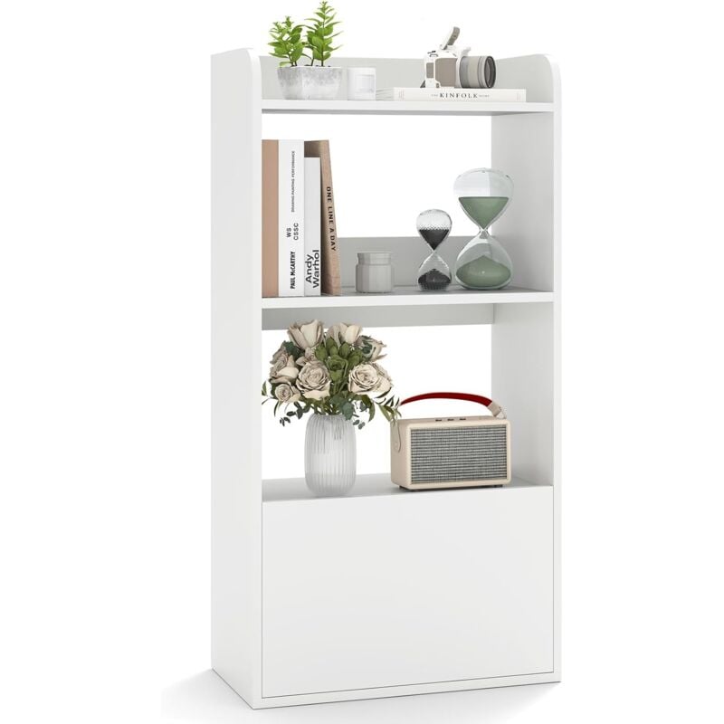 Costway - Bibliothèque avec Tiroir, Armoire Autoportante avec Etagère Ouverte à 3 Niveaux, Etagère d'Affichage avec Kits Anti-basculement, pour