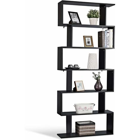Costway – Bibliothèque contemporaine 6 étagères – Dimensions 80x23x192 cm – Charge max 90 kg – Meuble rangement élégant noir en bois