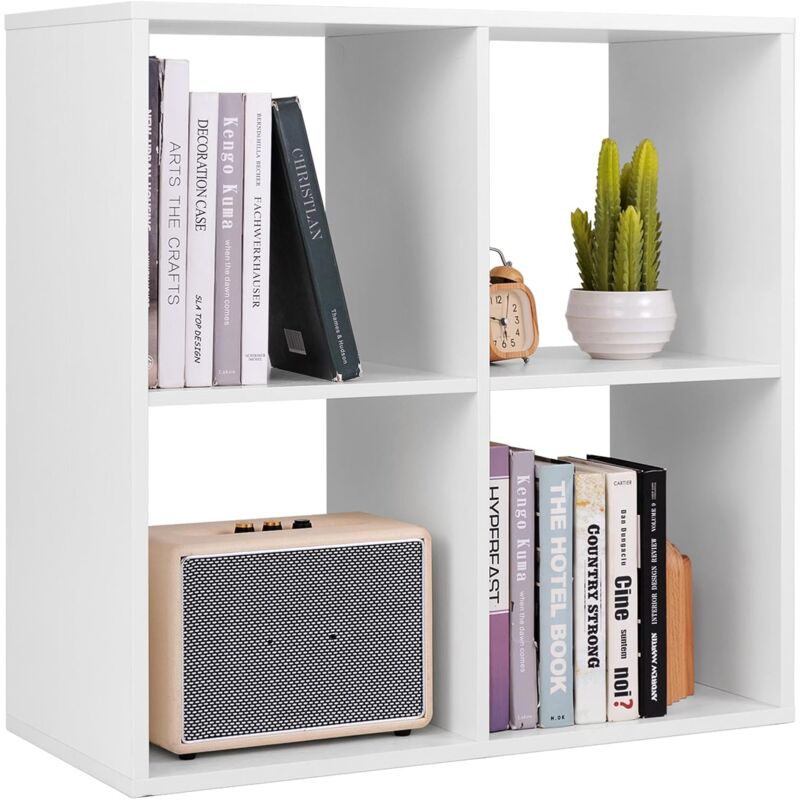 Costway - Bibliothèque Cube à 2 Niveaux, Etagère de Rangement avec 4 Compartiments Ouverte, Kit Anti-basculement, Etagère de Présentation à 4