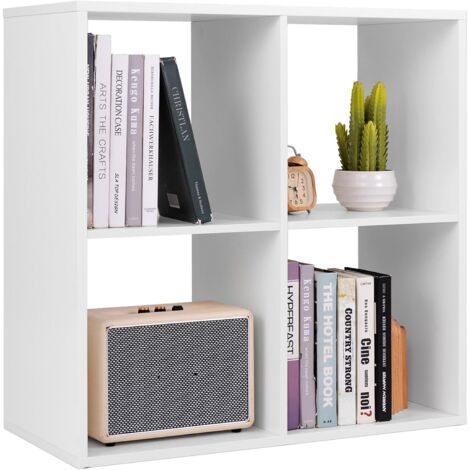COSTWAY Bibliothèque Cube à 2 Niveaux, Etagère de Rangement avec 4 Compartiments Ouverte, Kit Anti-basculement, Etagère de Présentation à 4 Casiers, pour Bureau, Chambre, Salon, Blanc