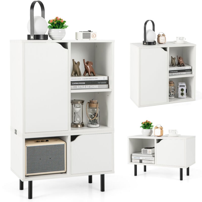 Costway - Bibliothèque Empilable, 3 Compartiments Ouvertes, 2 Placards avec Porte, Armoire de Rangement 3 Cubes Ouvertes, Kits Anti-basculement, pour