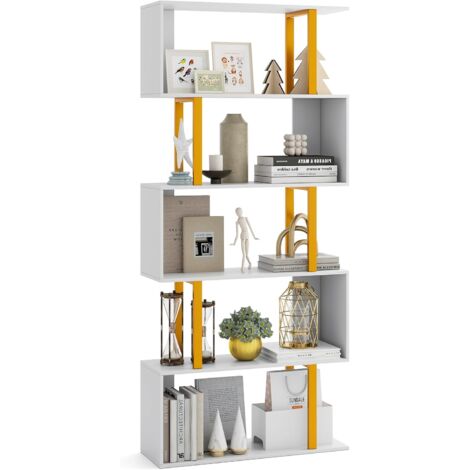 COSTWAY Bibliothèque en Forme de 'S' à 5 Niveaux, Étagère Géométrique de 157 cm, Cadre en Métal, Etagère de Rangement Moderne, Kits Anti-basculement, Charge 100 kg, pour Salon, Chambre, Doré