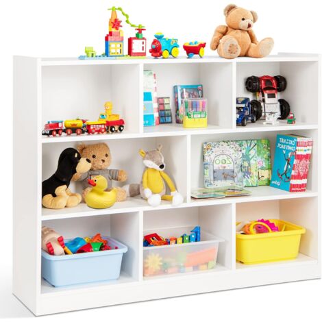 Costway – Bibliothèque enfant 3 niveaux – 8 cases de rangement – Dimensions 122 x 32 x 93 cm – Charge 60 kg – Bois d'ingénierie et MDF blanc