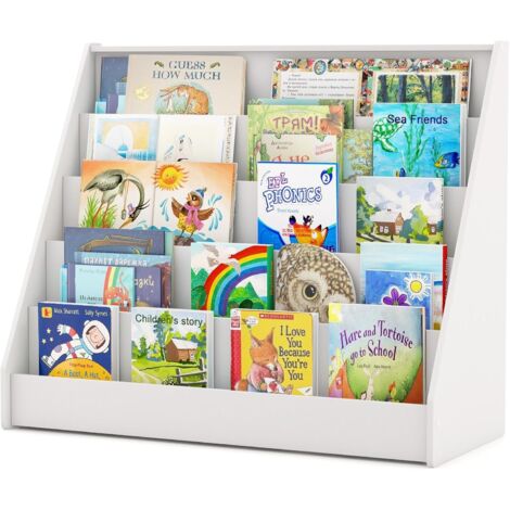 COSTWAY Bibliothèque Enfant en Bois à 5 Niveaux, Étagère à Livres avec Dispositif Anti-basculement et Patins Antidérapants, Meuble de Rangement Jouet pour Bureau Chambre, 91x38x76,5 cm (Blanc)