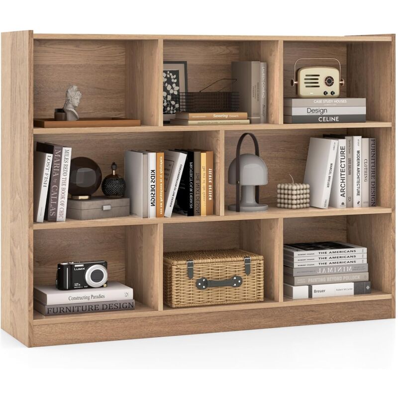 Costway – Bibliothèque enfant 3 niveaux avec 8 cases – Dimensions 122 x 32 x 93 cm – Bois d'ingénierie et MDF – Charge 60 kg – Design moderne