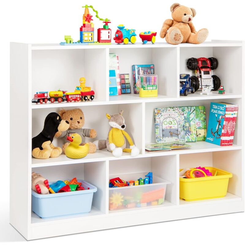 Costway - Bibliothèque Enfants à 3 Niveaux avec 8 Cases, Étagère à Livres Enfant avec Espace de Rangement, Idéal pour Chambre d'Enfants, Salon,