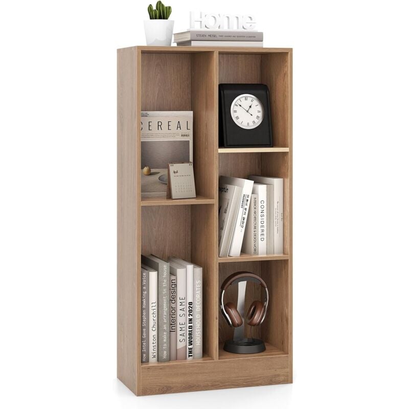 Costway - Bibliothèque Etagère à 5 Cases, Meuble de Rangement Autoportant avec 2 Kits Anti-basculement, Etagère d'Affichage en Bois de 50 cm, pour