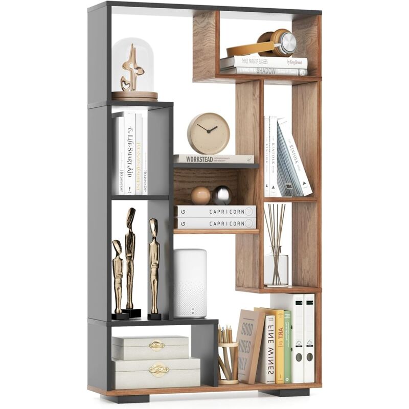 Costway - Bibliothèque Étagère à 9 Compartiments Ouvertes, Meuble de Rangement avec Kits Anti-basculement, Bibliothèque de Cloison pour Salon,