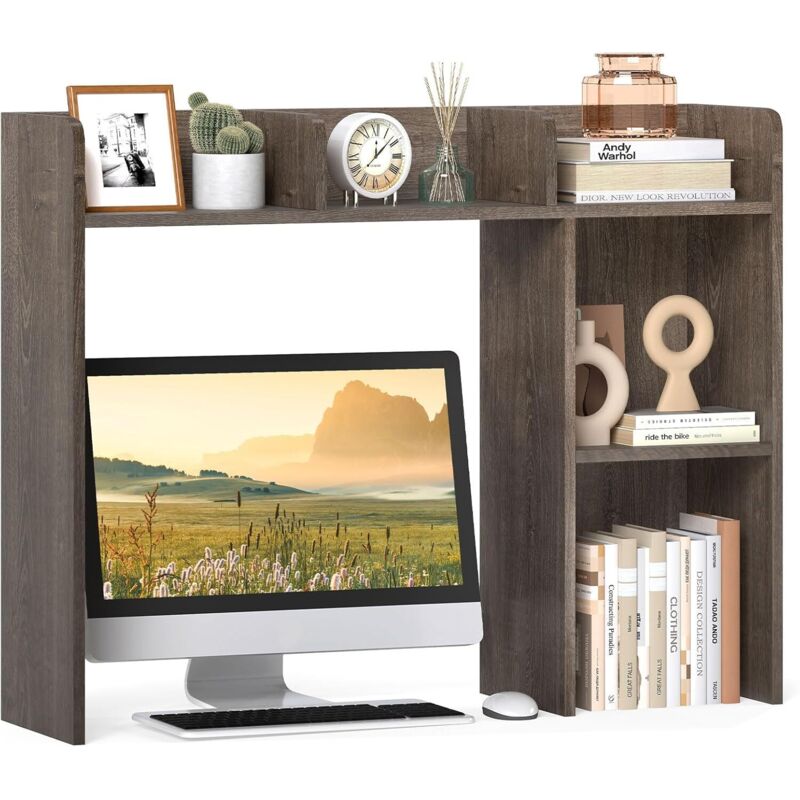COSTWAY Bibliothèque, Étagere à Poser sur Meuble avec 5 Compartiments pour Écran 27", Bibliothèque sur Bureau avec 2 Kits Anti-basculement, 94 x 25 x COSTWAY Bibliothèque, Étagere à Poser sur Meuble avec 5 Compartiments pour Écran 27", Bibliothèque sur Bureau avec 2 Kits Anti-basculement, 94 x 25 x