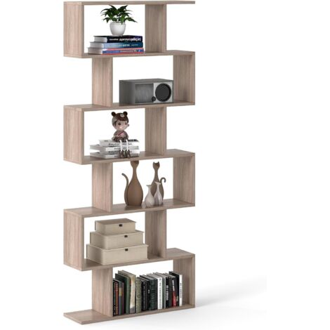 COSTWAY Bibliothèque Industriel en Forme de S, Étagère à 6 Niveaux, Meuble de Rangement avec Anti-basculement, 80 x 23 x 191 cm, pour Salon, Chambre, Bureau (XL 6 Niveaux,Gris)
