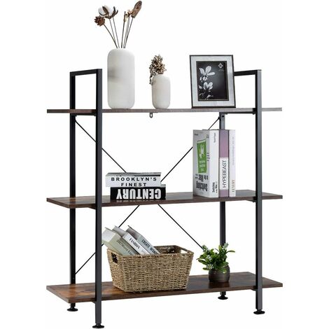 Costway – Bibliothèque industrielle à 3 niveaux – Cadre en métal robuste – 90 x 36 x 99 cm – 3 étagères ouvertes – Capacité 10 kg par étagère – Marron rustique
