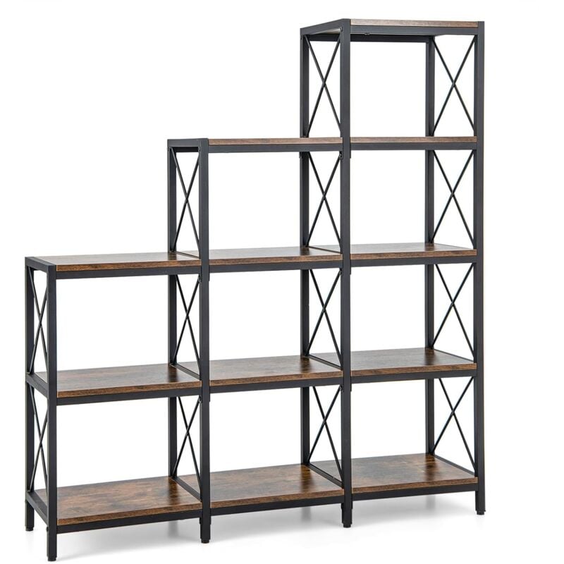 Costway - Bibliothèque Industrielle à 9 Compartiments, Étagère de Rangement avec Casiers Ouverts, Cadre en Acier, Kits Anti-Basculement, pour Bureau,