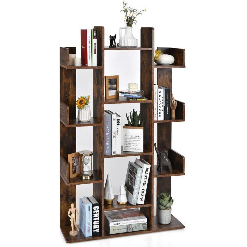 Bibliothèque à 13 Compartiments, 86 x 23,5 x 140,5 CM, Étagère de Rangement avec Dispositif Anti-Dumping, Style Industriel - Costway