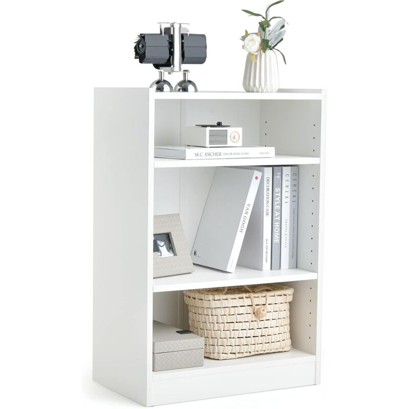 Bibliothèque à 3 Niveaux avec 2 Étagères Réglables et Dispositif Anti-renversement, Salon, Chambre, Bureau, 50 x 30 x 75 cm - Costway