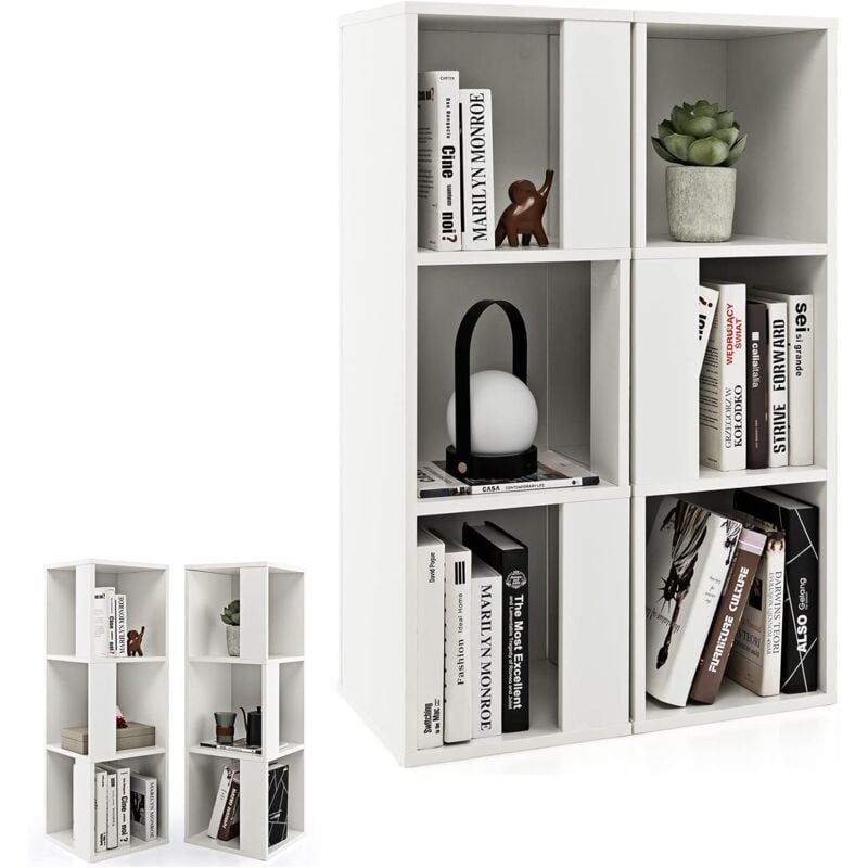Costway - Bibliothèque à 3 Niveaux Lot de 2 avec 6 Compartiments, Bibliotheque Étagère Rangement Style Industriel Dispositif Anti-Basculement pour