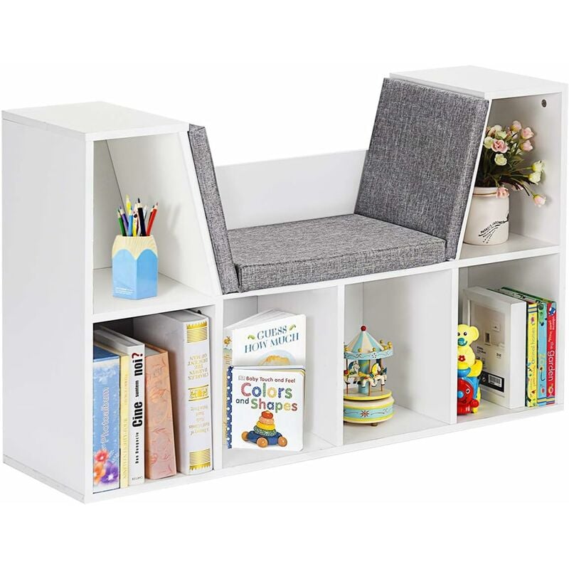 Bibliothèque pour enfants, 2 en 1 design avec 6 casiers et Siège 102,5x 30 x63,5CM - Costway
