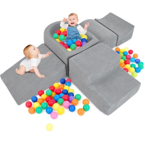 COSTWAY Blocchi da Arrampicata in Schiuma per Bambini, Piscina di Palline,3 Anni+,Grigio